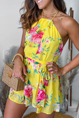 Yellow Floral Halter Neck Romper