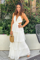 Off White Ruffled Maxi Dress