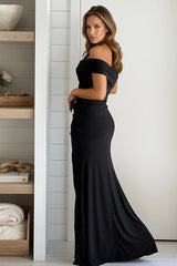 Black Off The Shoulder Glitter Maxi Dress