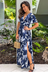 Navy Floral Maxi Dress With Slit