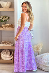 Lavender Printed Maxi Dress With Ruffled Top