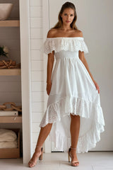 White Off Shoulder Smocked Dress
