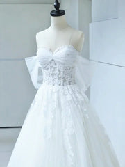 Off the Shoulder White Lace Appliques Sleeveless Lace Up Wedding Dresses
