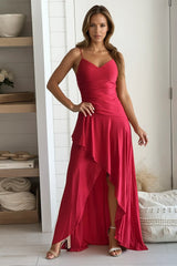 Red Ruffled High Low Dress