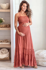 Brick Maternity Maxi Dress with Strappy Back