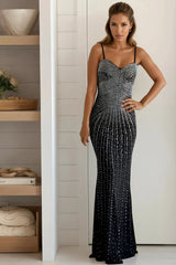 Black Rhinestone Mermaid Long Dress