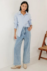 Nyah Striped Button Up in Blue FINAL SALE