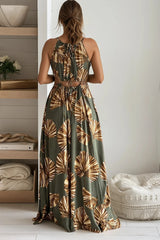 Olive Printed Cut Out Maxi Dress