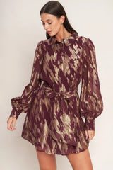 METALLIC MUSE BURGUNDY LONG SLEEVE MINI DRESS FINAL SALE