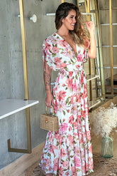 Ivory Floral Maxi Dress With Dolman Sleeves