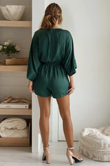 Green Satin Romper With Sequins