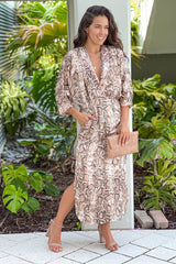 Snake Print Dress With V Neck