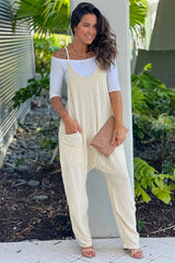 Ecru Ribbed Jumpsuit With Pockets