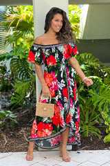 Black Printed High Low Dress
