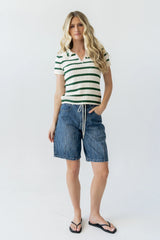 Tess Striped Collared Top in Green