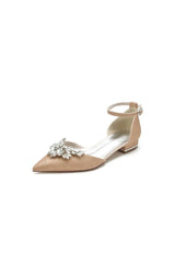 Casual Pointed Toe Ankle Strap Low Heels with Rhinestone