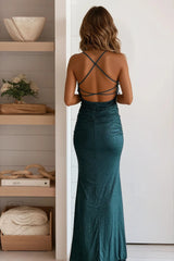 Hunter Green Glitter Ruched Maxi Dress