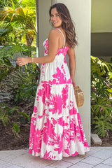 Hot Pink Printed Maxi Dress With Front Knot