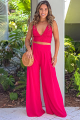 Cherry Crochet Top And Palazzo Pants Set