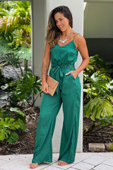 Hunter Green Draped Neckline Jumpsuit With Pockets