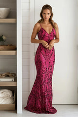 Hot Pink Sequin Mermaid Maxi Dress