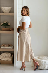 Off White And Taupe Dress With Pockets