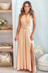 Taupe Multi Tie Maxi Dress With Slit