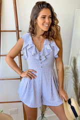 Light Blue Gingham Romper