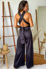 Black Satin Multi Tie Jumpsuit