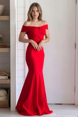 Red Twisted Off Shoulder Maxi Dress
