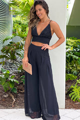 Black Crochet Criss Cross Top And Palazzo Pants Set