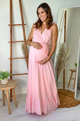 Pink Sleeveless Maternity Maxi Dress