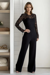 Black Lace Top Knit Jumpsuit