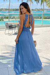 Blue Maxi Dress With Crochet Trim And Lining