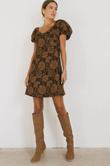 Darcella Floral Mini Dress in Brown FINAL SALE
