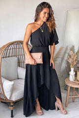 Black One Shoulder High Low Dress