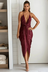 Burgundy Sequin Bodycon Dress