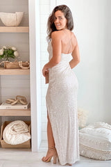 Champagne Sequin Maxi Dress With Slit