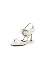 Open Toe Satin Heels with Crystal Buckle