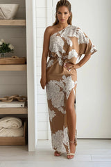Mocha Printed One Shoulder Dress