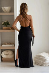 Black Glitter Maxi Dress With Side Slit