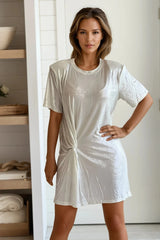 Champagne Metallic Knotted Front Mini Dress