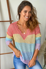 Multi Color Frayed Sweater
