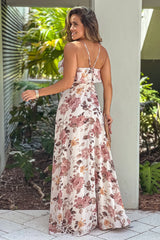 Mauve Floral Maxi Dress With Slit