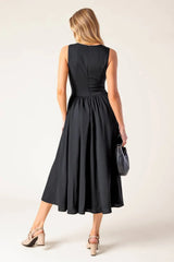FOR THE RECORD SCALLOP V MIDI DRESS BLACK