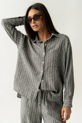 Conner Striped Button Down Top in Black