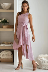 Red Striped One Shoulder Dress