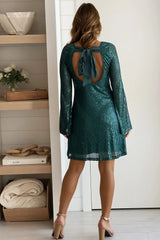Hunter Green Tie Back Neck Sequin Mini Dress