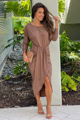 Mocha One Shoulder Ruched Dress