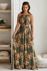 Olive Printed Cut Out Maxi Dress